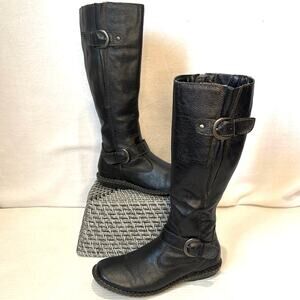 BOC Women's Size 7(38)Black Leather Tall Riding Boots Side Full Zipper